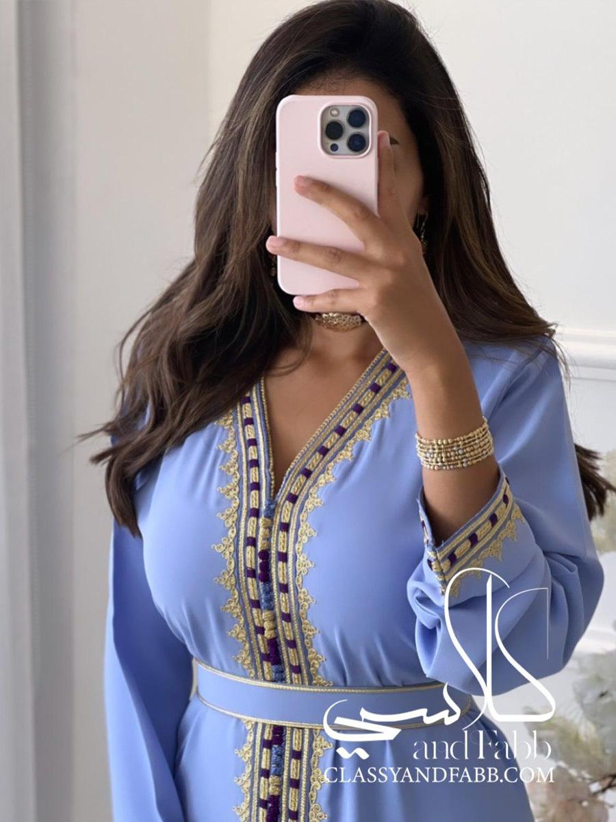 Caftan marocain robe oriental Chic moderne Luxe Bleu Royal Caftan R